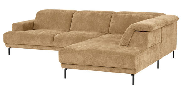 ECKSOFA Hellbraun Chenille Kopfteilverstellung, Sitztiefenverstellung  - Hellbraun/Schwarz, Design, Textil/Metall (307/243cm) - Xora