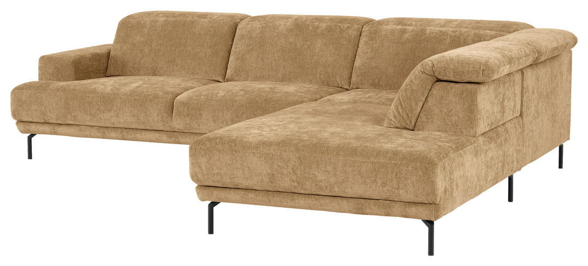 ECKSOFA Hellbraun Chenille Kopfteilverstellung, Sitztiefenverstellung  - Hellbraun/Schwarz, Design, Textil/Metall (307/243cm) - Xora