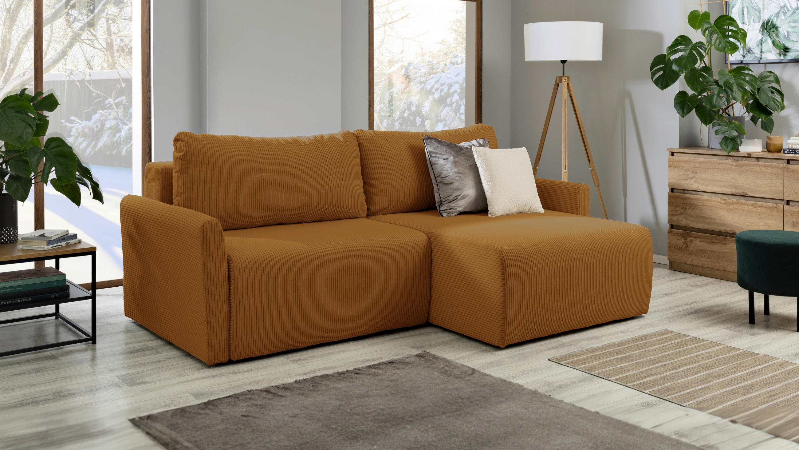 ECKSOFA in Cord Gelb  - Gelb/Schwarz, Konventionell, Kunststoff/Textil (228/146cm) - MID.YOU