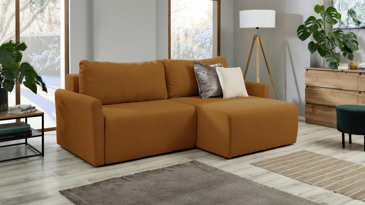 ECKSOFA in Cord Gelb  - Gelb/Schwarz, Konventionell, Kunststoff/Textil (228/146cm) - MID.YOU