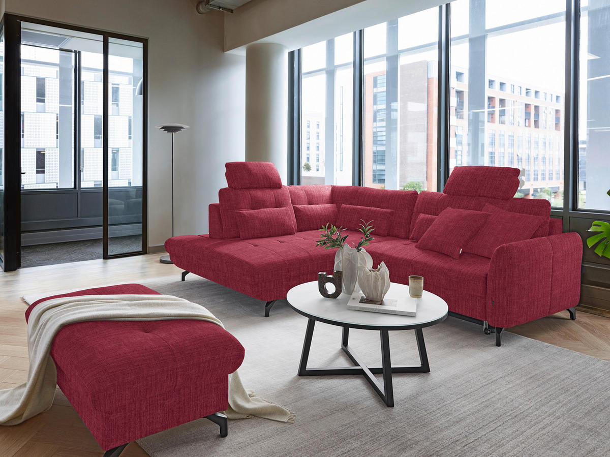 ECKSOFA in Flachgewebe, Leinenoptik Rot  - Rot/Schwarz, Design, Textil/Metall (208/247cm) - Xora