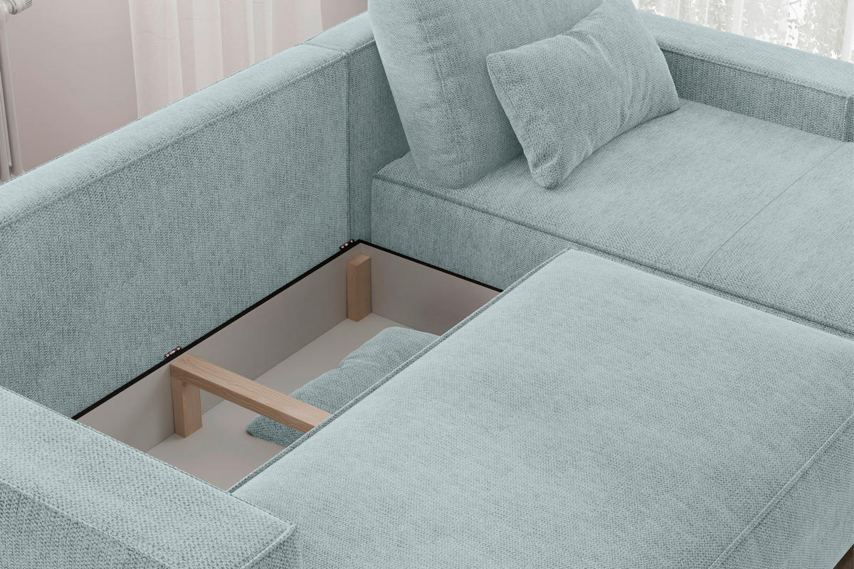 ECKSCHLAFSOFA  mit seitenverkehrt erhältlich, Rücken echt Chenille Mintgrün  - Schwarz/Mintgrün, MODERN, Kunststoff/Textil (247/154cm) - Livetastic