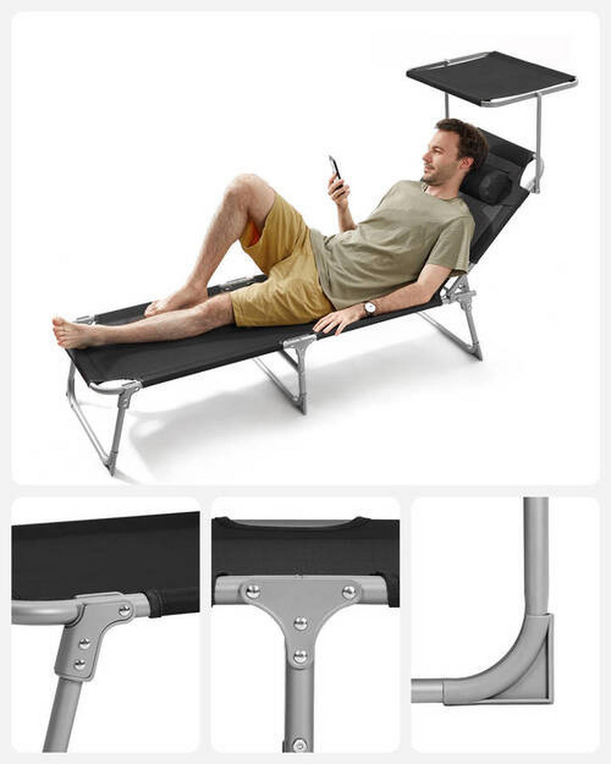 OPALOVACÍ LEHÁTKO kov, textil - černá, Basics, kov/textil (53/29,5/193cm) - Modante