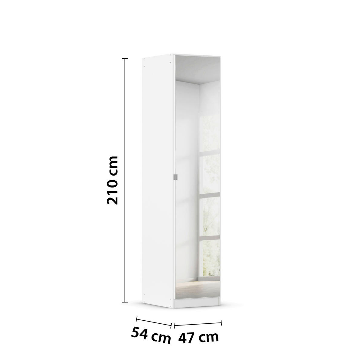 DREHTÜRENSCHRANK 47/210/54 cm,  in Weiß, 1-türig  - Alufarben/Weiß, KONVENTIONELL, Glas/Holzwerkstoff (47/210/54cm) - home24