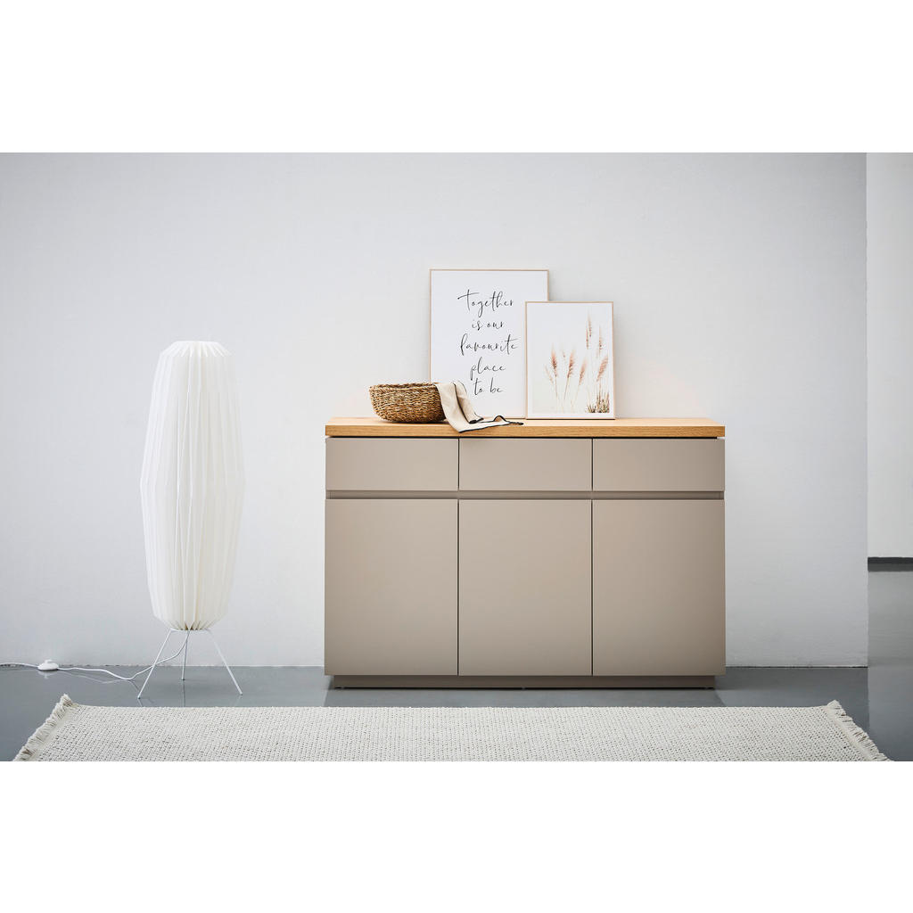 Thumbnail - Mid.you Sideboard, Grau, Eiche, Holzwerkstoff, furniert, 3 Fächer, 130x85x40 cm, Wohnzimmer, Kommoden & Sideboards, Side...