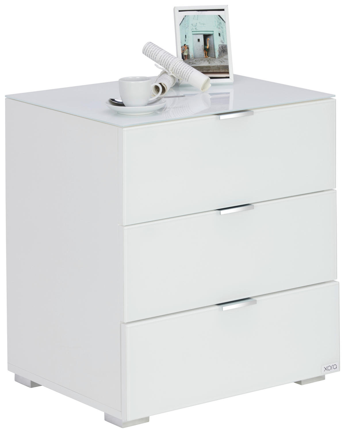 NACHTSCHRANK 50/56/42 cm  - Chromfarben/Weiß, Design, Glas/Holzwerkstoff (50/56/42cm) - Novel