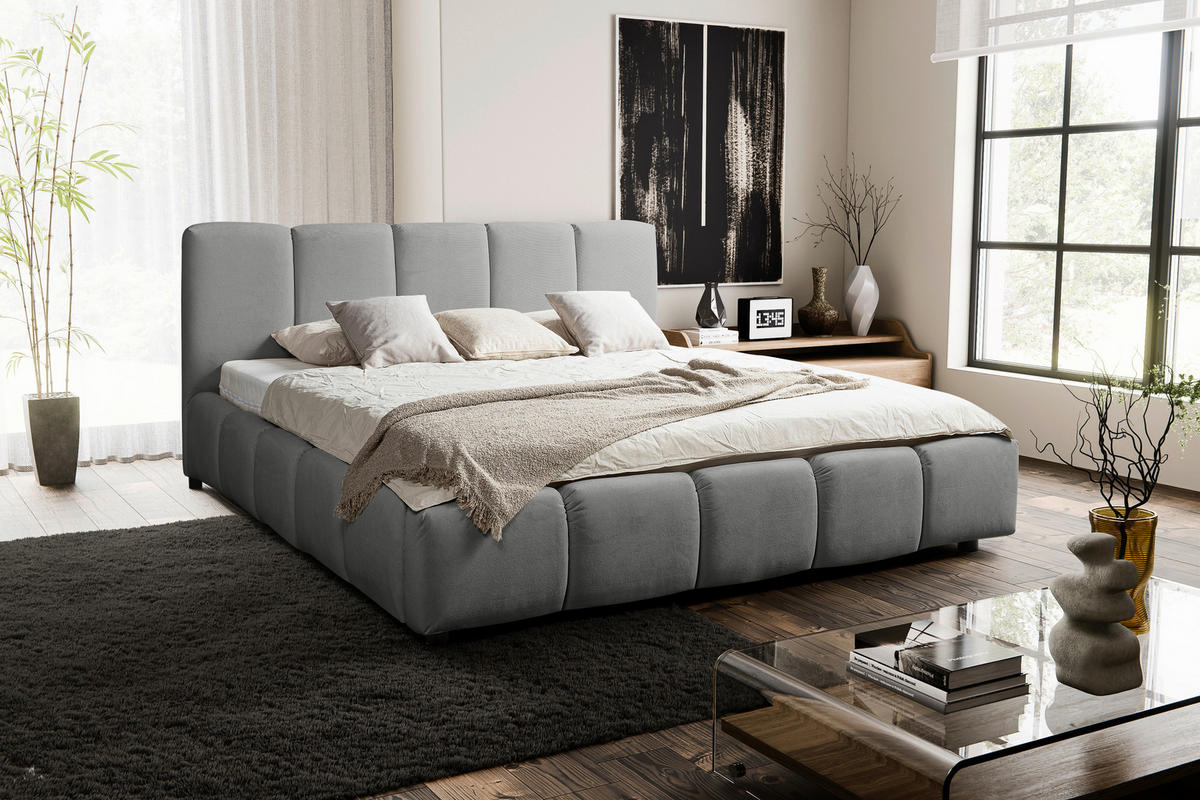 ČALÚNENÁ POSTEĽ, 180/200 cm, sivá - čierna/sivá, Modern, kov/drevo (180/200cm) - MID.YOU