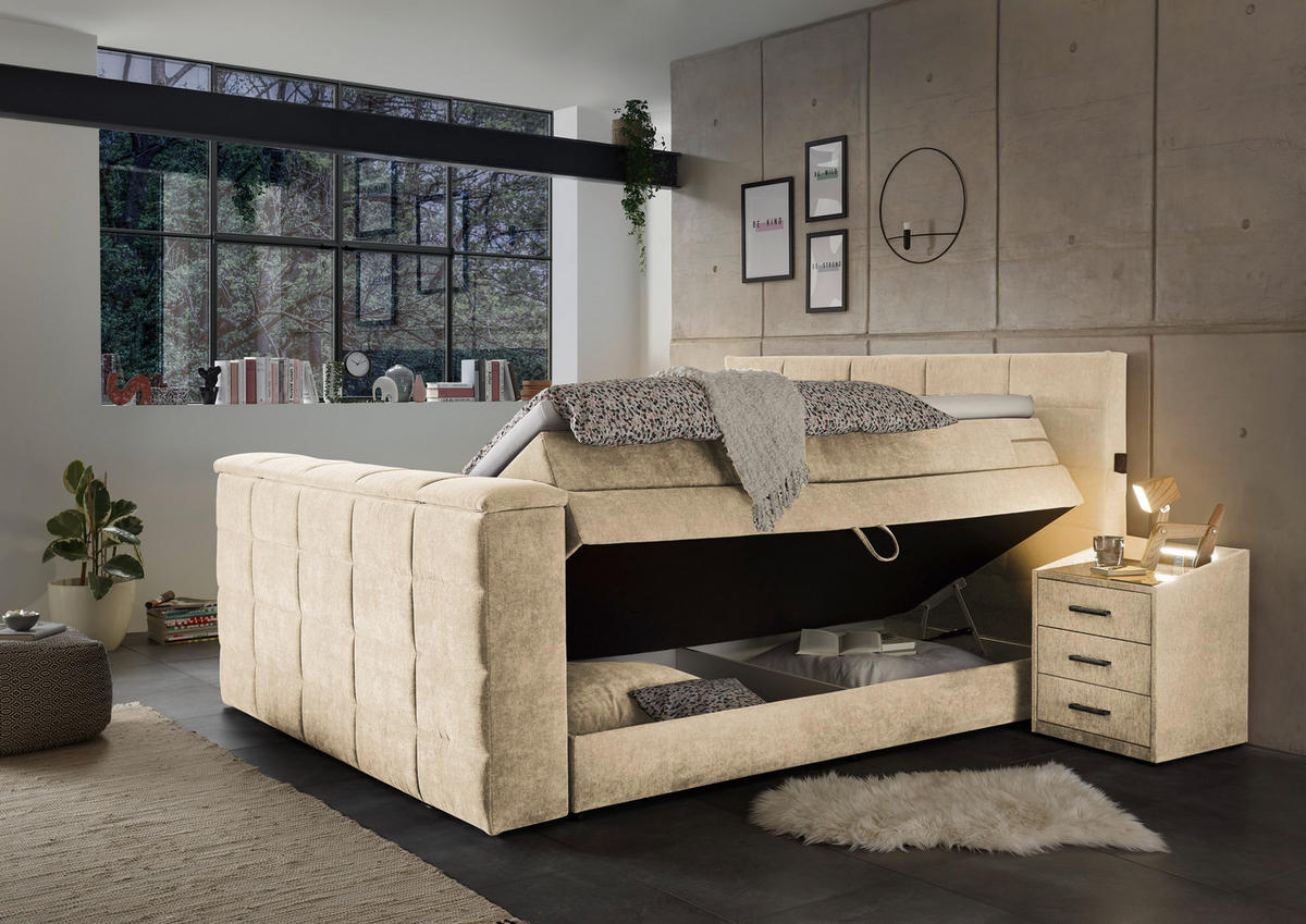 BOXSPRINGBETT 180/200 cm  in Sandfarben  - Sandfarben, KONVENTIONELL, Textil (180/200cm) - Carryhome