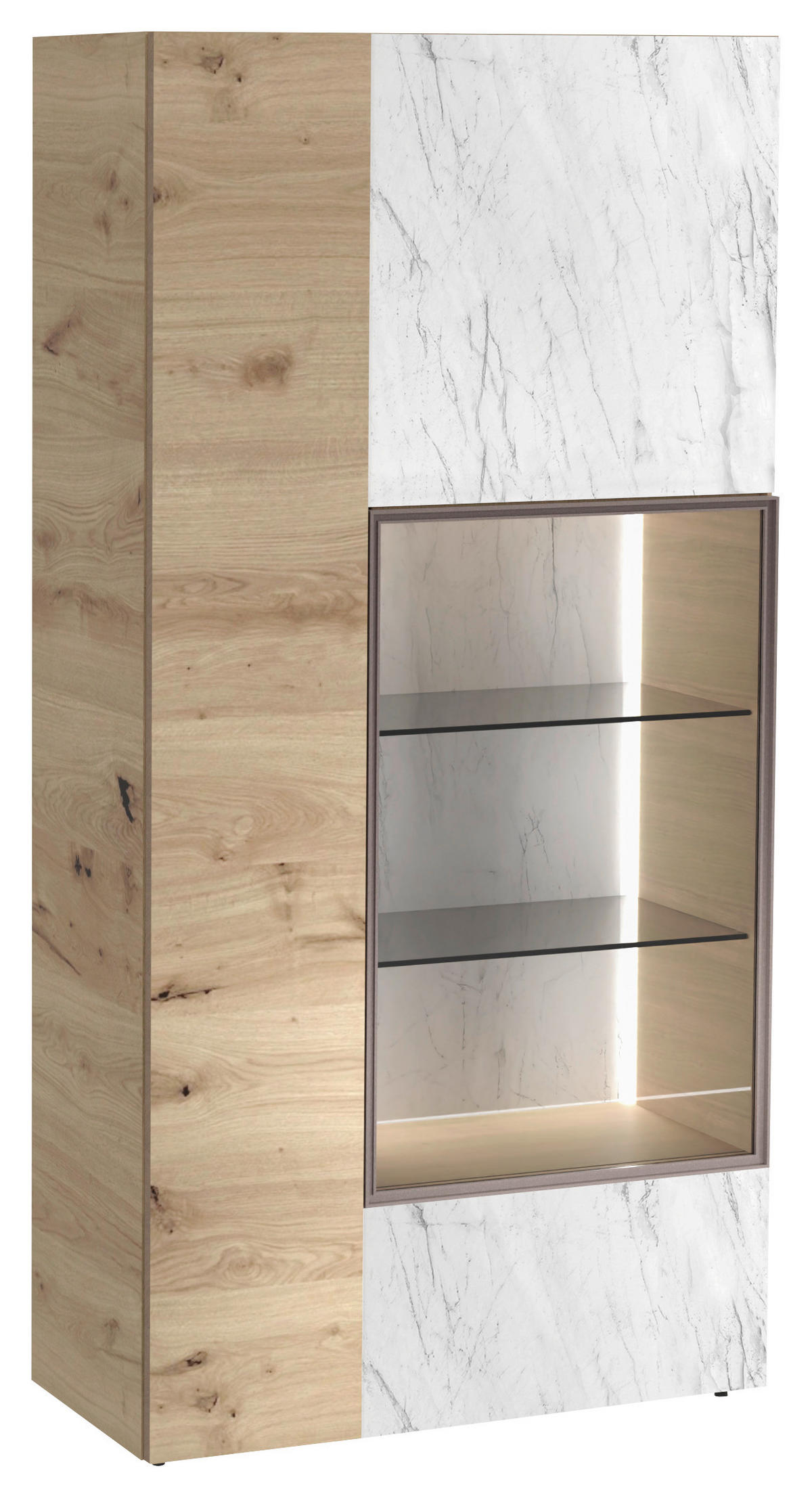 VITRINE  in furniert, mehrschichtige Massivholzplatte (Tischlerplatte) Wildeiche Grau, Wildeiche  - Wildeiche/Grau, Natur, Glas/Holz (96/194/42,6cm) - Voglauer