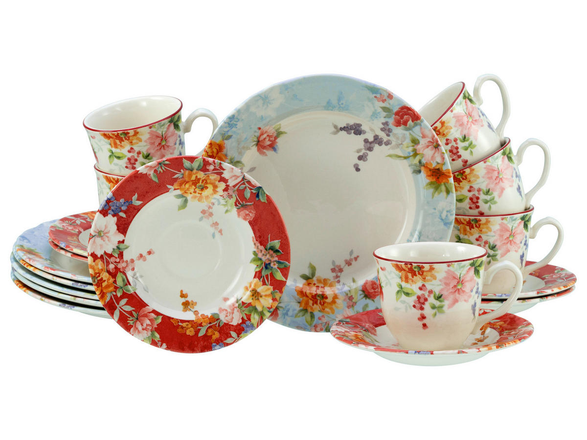 KAFFESERVIS Crimson bunt 18 delar  - multicolor, Basics, keramik - Creatable
