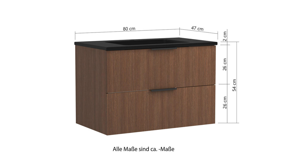 BADEZIMMER 3-teilig  in 80 cm  - Dunkelbraun/Schwarz, Natur, Holzwerkstoff/Stein (80cm) - Held