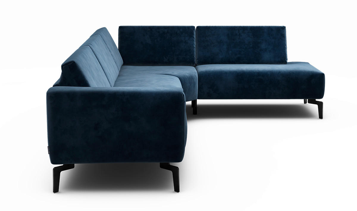 ECKSOFA Cosy Dunkelblau Samt  - Schwarz/Dunkelblau, Design, Textil/Metall (296/213cm) - SENSOO