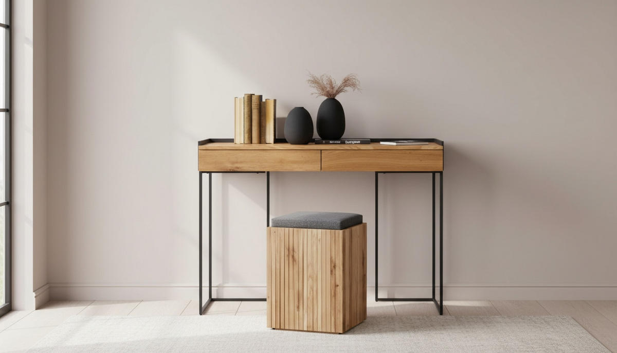 HOCKER in Holz, Textil Anthrazit, Eichefarben  - Eichefarben/Anthrazit, Natur, Holz/Textil (35/52/35cm) - Linea Natura