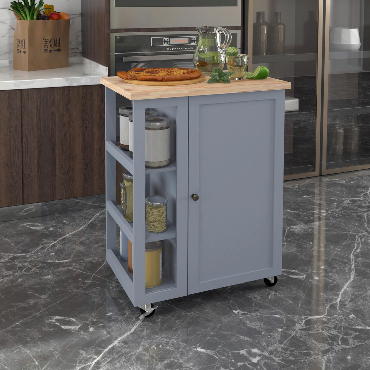 KÜCHENINSEL   in Grau, Naturfarben  - Messingfarben/Naturfarben, Basics, Glas/Holz (60/90/40cm) - MID.YOU