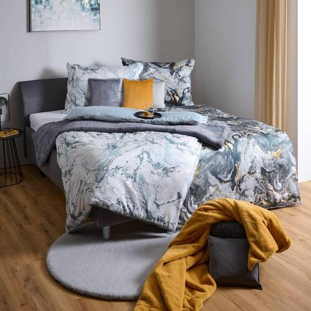 BETTWÄSCHESET MARMOR Satin 160/210 cm  65 cm/100 cm  - Anthrazit, Konventionell, Textil (160/210cm) - Novel