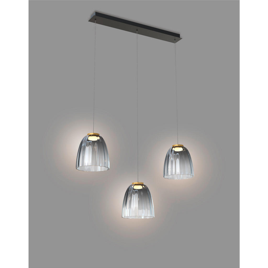 Thumbnail - Wofi Led-Hängeleuchte Valence, Schwarz, Gold, Metall, Glas, 22x150x90 cm, RoHS, CE, 3-fach schaltbar, Lampen & Leuchten,...