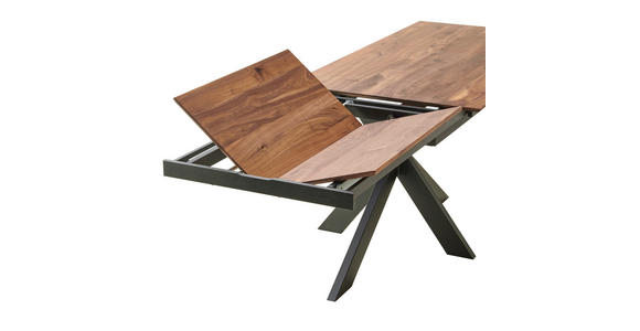 ESSTISCH in Holz, Metall 160-245/90/75 cm  - Nussbaumfarben/Schwarz, Natur, Holz/Metall (160-245/90/75cm) - Linea Natura