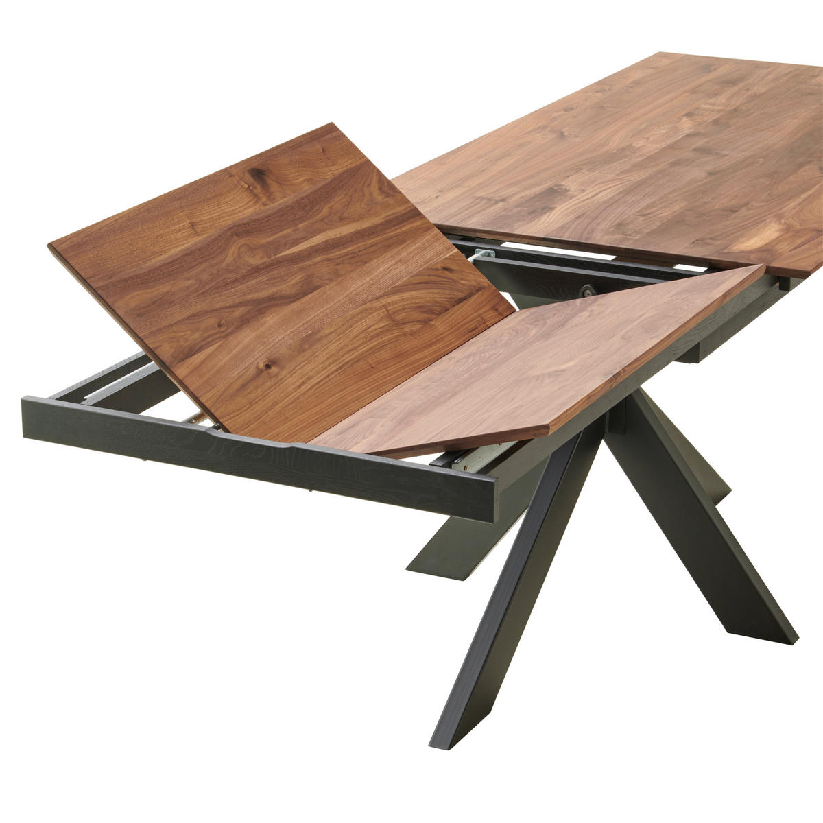 ESSTISCH in Holz, Metall 160-245/90/75 cm  - Nussbaumfarben/Schwarz, Natur, Holz/Metall (160-245/90/75cm) - Linea Natura