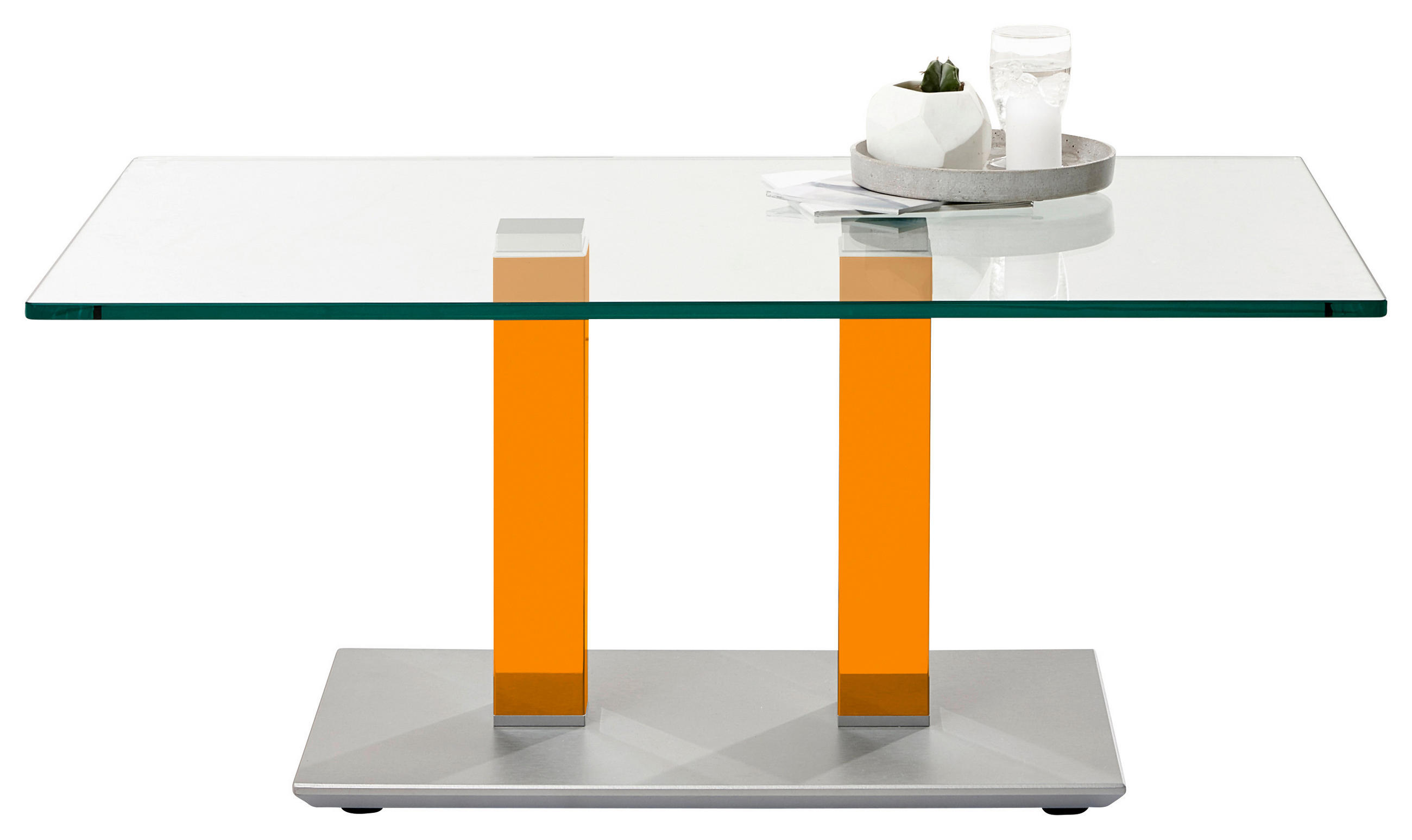 COUCHTISCH Klarglas 110/70/46-65 cm rechteckig Gelb, Edelstahlfarben  - Edelstahlfarben/Gelb, Design, Glas/Kunststoff (110/70/46-65cm)