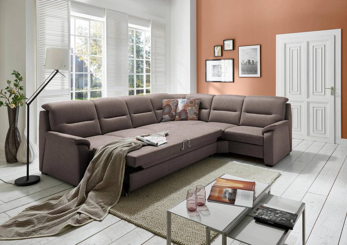 ECKSOFA in Mikrofaser Graubraun  - Graubraun/Schwarz, Konventionell, Holz/Textil (303/245cm) - Beldomo Comfort