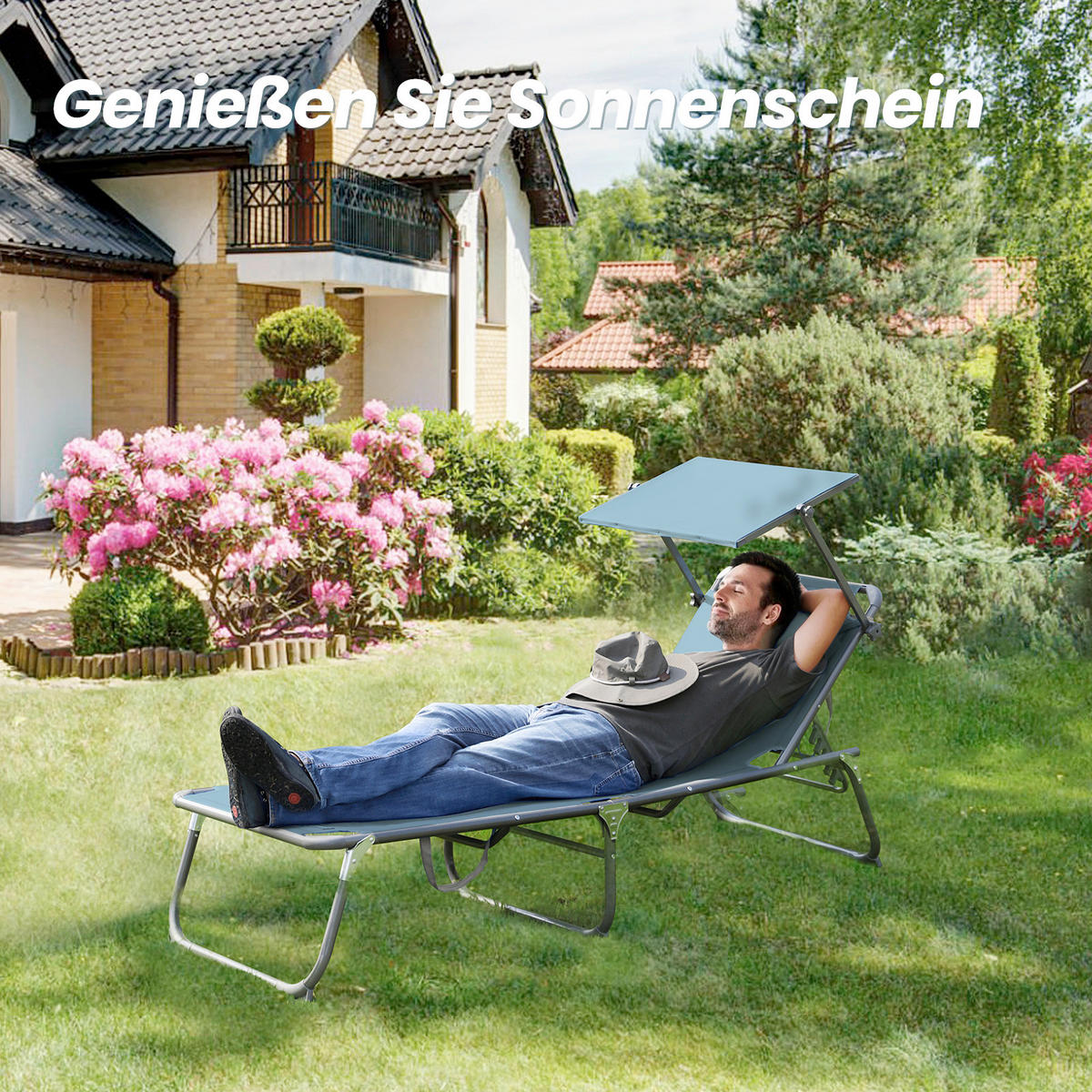 GARTENLIEGE - Blau/Graphitfarben, Basics, Textil/Metall (55/108/55cm) - Modante