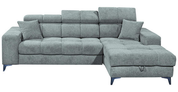 ECKSOFA Hellblau Chenille Zierkissen, Bettkasten, Rücken echt, Kopfteilverstellung, Sitztiefenverstellung  - Schwarz/Hellblau, KONVENTIONELL, Kunststoff/Textil (268/172cm) - Carryhome