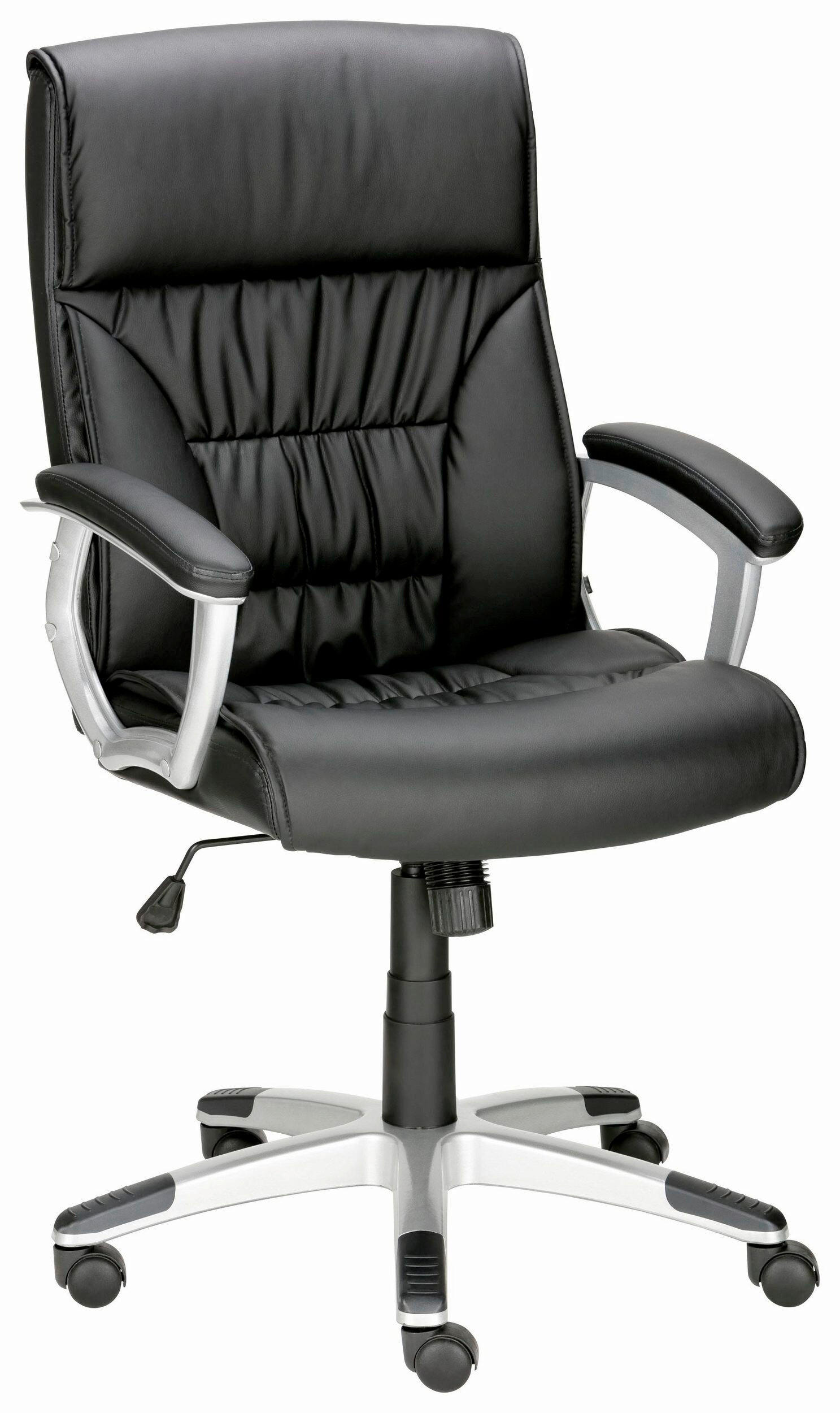 DREHSTUHL Lederlook Schwarz  - Silberfarben/Schwarz, Design, Textil/Metall (65/118/64cm) - MID.YOU