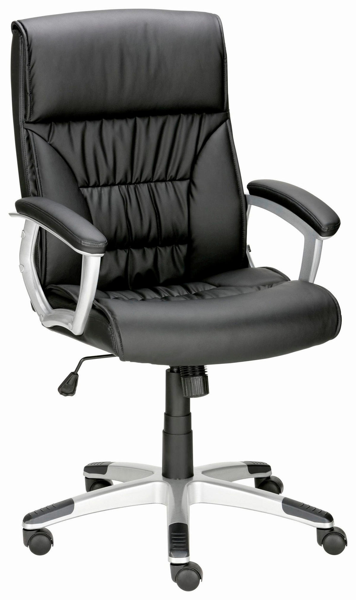 DREHSTUHL Lederlook Schwarz  - Silberfarben/Schwarz, Design, Textil/Metall (65/118/64cm) - MID.YOU