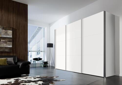 SCHWEBETÜRENSCHRANK 300/216/68 cm 3-türig - Alufarben/Weiß, KONVENTIONELL, Holzwerkstoff/Metall (300/216/68cm) - Hom`in