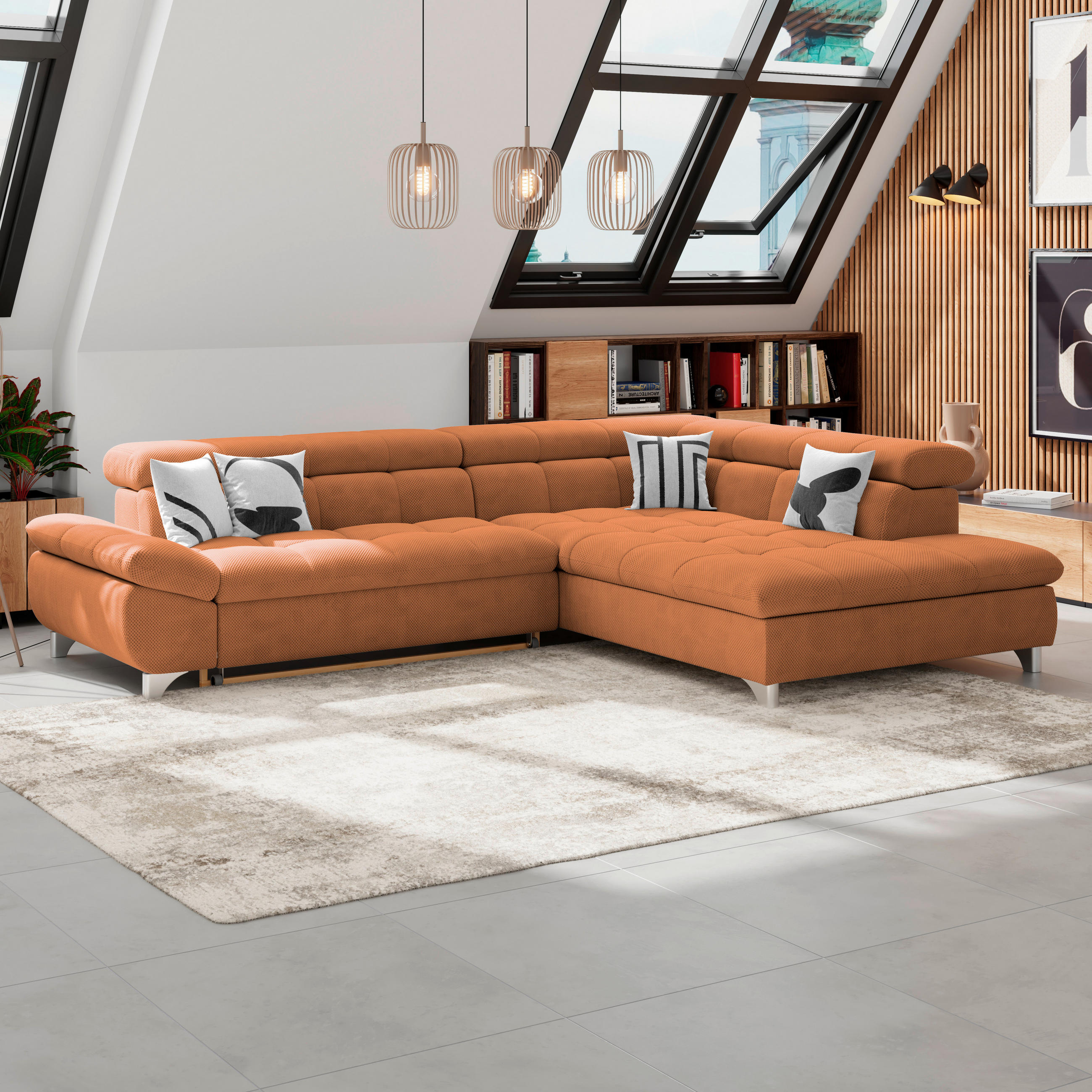 ECKSOFA Terracotta Chenille  - Chromfarben/Terracotta, KONVENTIONELL, Textil/Metall (312/234cm) - Livetastic