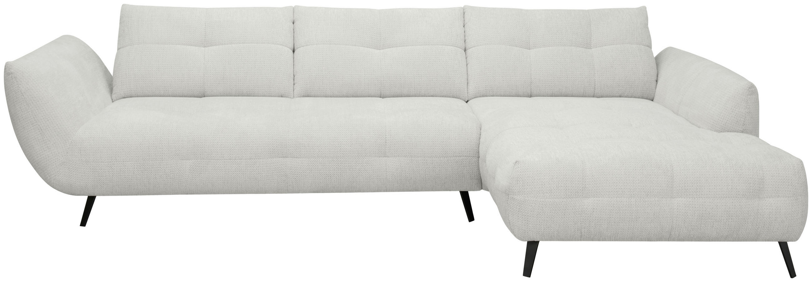 ECKSOFA Elfenbein Chenille Armlehnenkissen, Rücken echt, Sitztiefenverstellung  - Elfenbein/Schwarz, KONVENTIONELL, Textil/Metall (313/215cm) - Hom`in