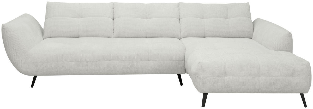 ECKSOFA Elfenbein Chenille Armlehnenkissen, Rücken echt, Sitztiefenverstellung  - Elfenbein/Schwarz, KONVENTIONELL, Textil/Metall (313/215cm) - Hom`in