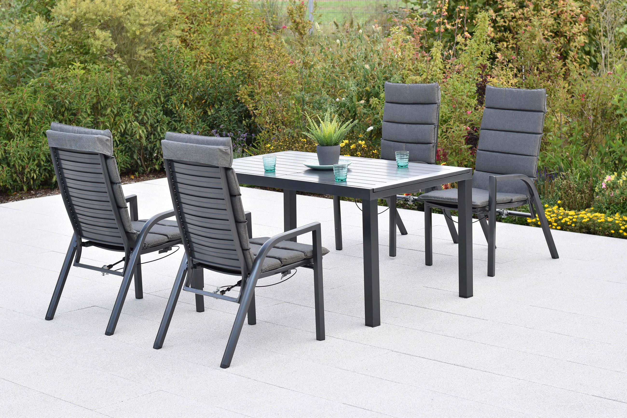 GARTENTISCHGRUPPE  - Graphitfarben, KONVENTIONELL, Textil/Metall - Gardenson