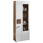 VITRINE in Weiß, Eichefarben - Chromfarben/Eichefarben, KONVENTIONELL, Glas/Holz (75/202/37cm) - Hom`in