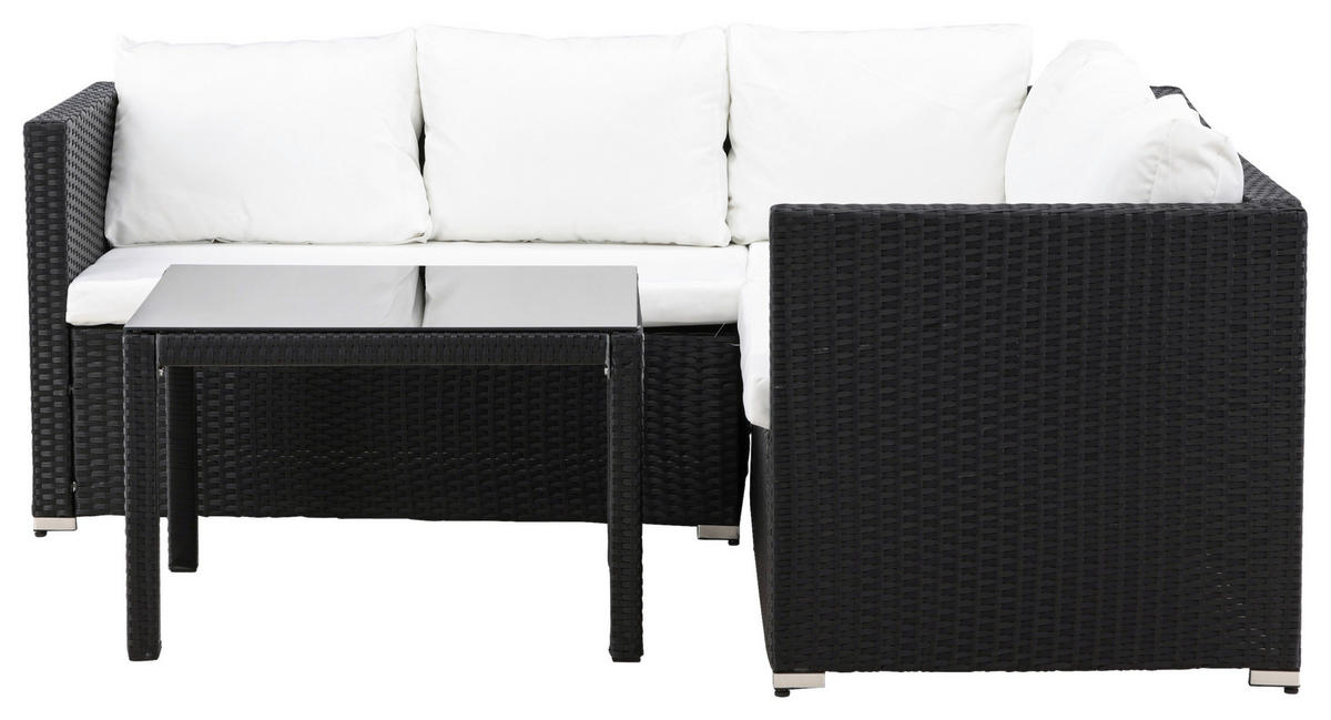 LOUNGEGARNITUR Stahl  - Schwarz/Weiß, KONVENTIONELL, Glas/Kunststoff (59/180/64cm) - Gardenson