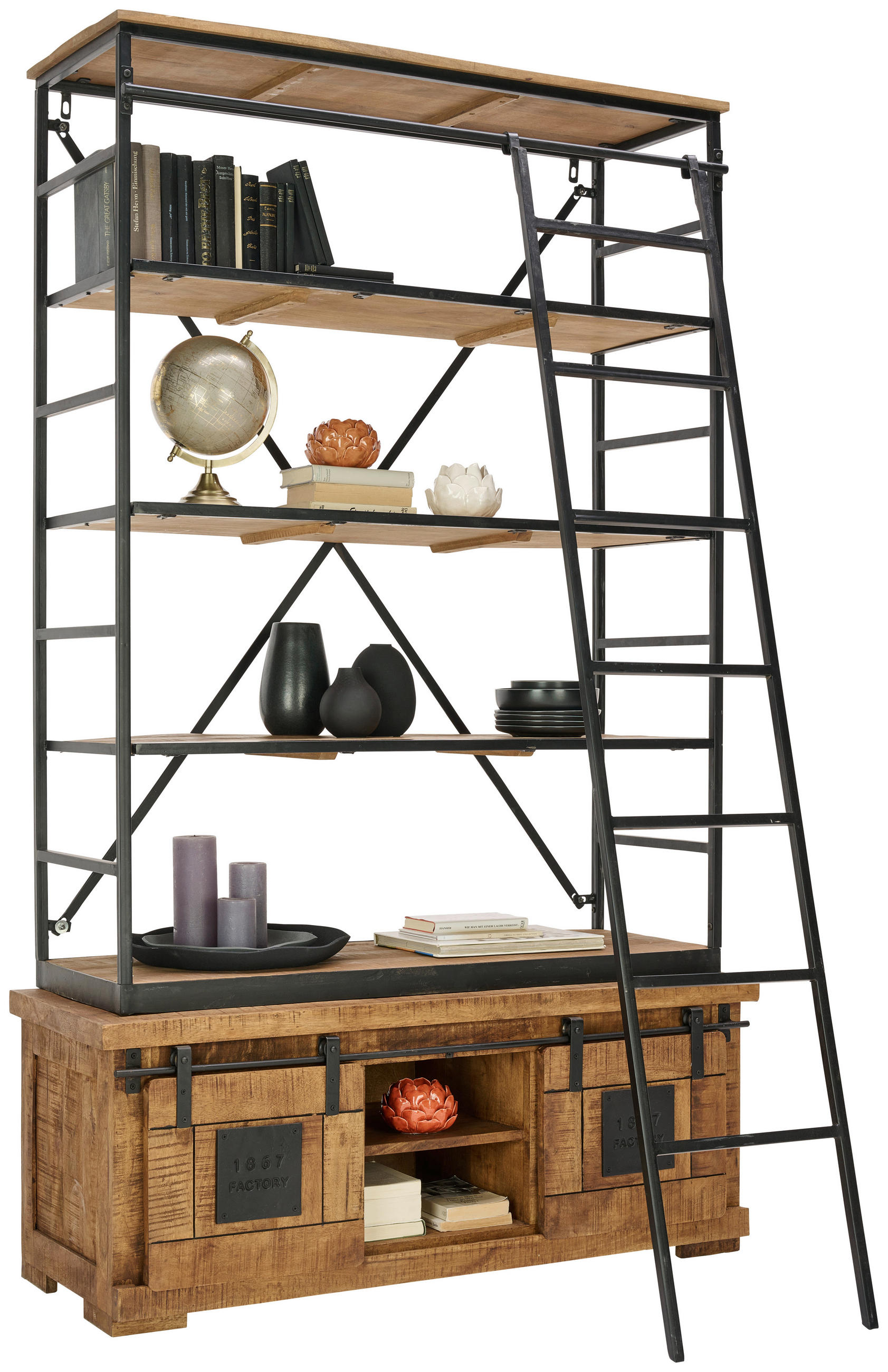 BÜCHERWAND Naturfarben, Schwarz  127/210/45 cm  - Schwarz/Naturfarben, Konventionell, Holz/Metall (127/210/45cm) - Landscape