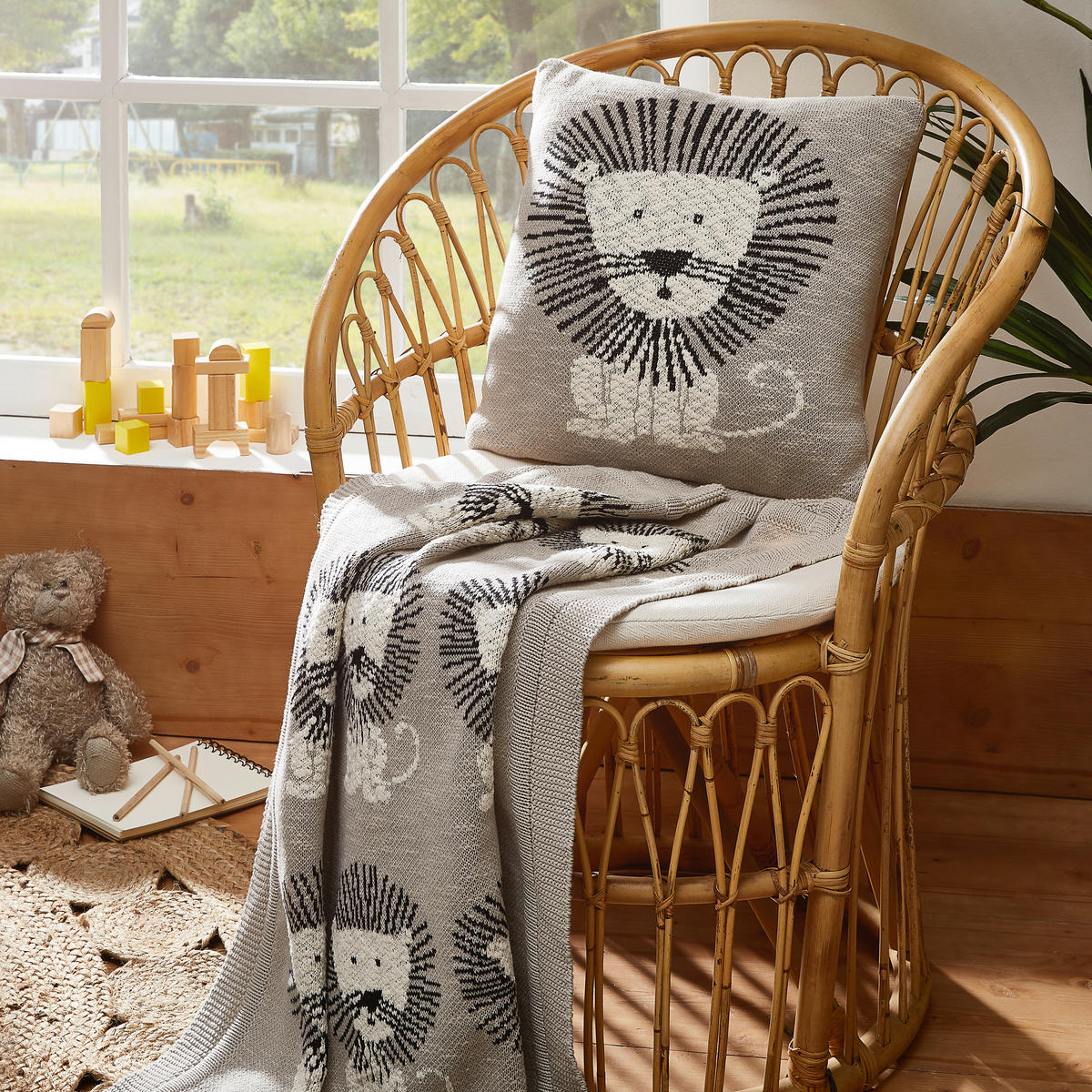SCHMUSEDECKE LION T&T  80/100 cm  - Schwarz/Naturfarben, Trend, Textil (80/100cm) - Avelia