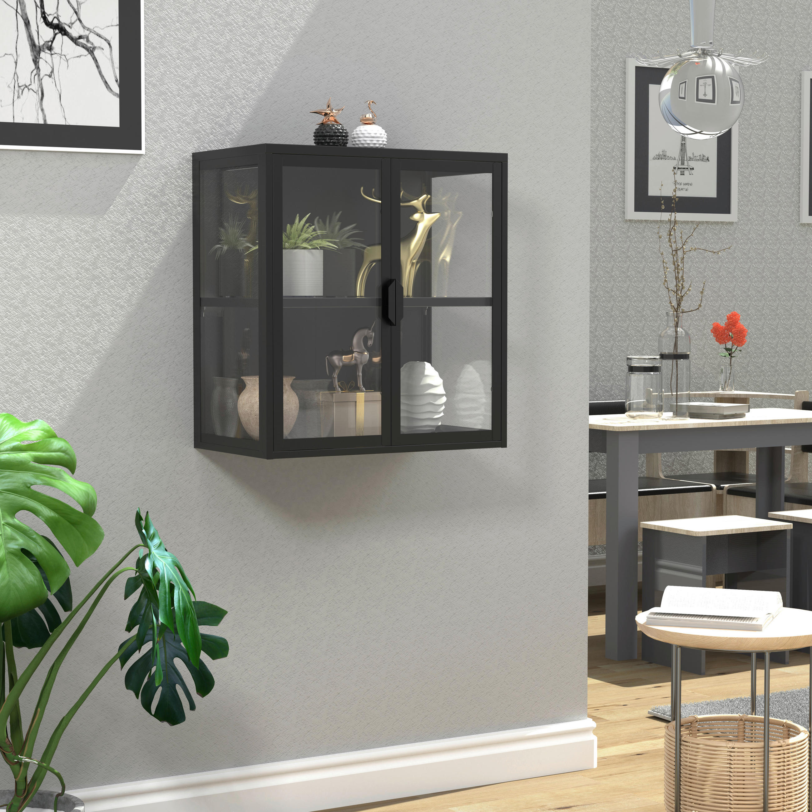 HÄNGEVITRINE in Schwarz - Transparent/Schwarz, Design, Glas/Metall (60/65/35cm) - MID.YOU