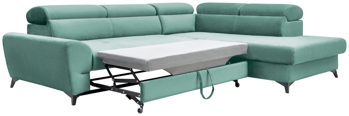 ECKSOFA Mintgrün Velours  - Schwarz/Mintgrün, MODERN, Textil/Metall (272/212cm) - MID.YOU