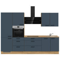 KÜCHENLEERBLOCK 300 cm   in Blau, Eichefarben  - Blau/Eichefarben, MODERN, Holzwerkstoff/Metall (300cm) - Nobilia