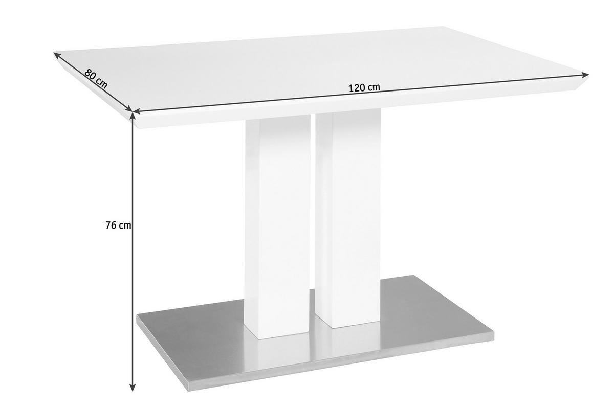 MASĂ din metal, material pe bază de lemn 120/80/76 cm   - alb/culoare inox, Design, metal/material pe bază de lemn (120/80/76cm) - Xora