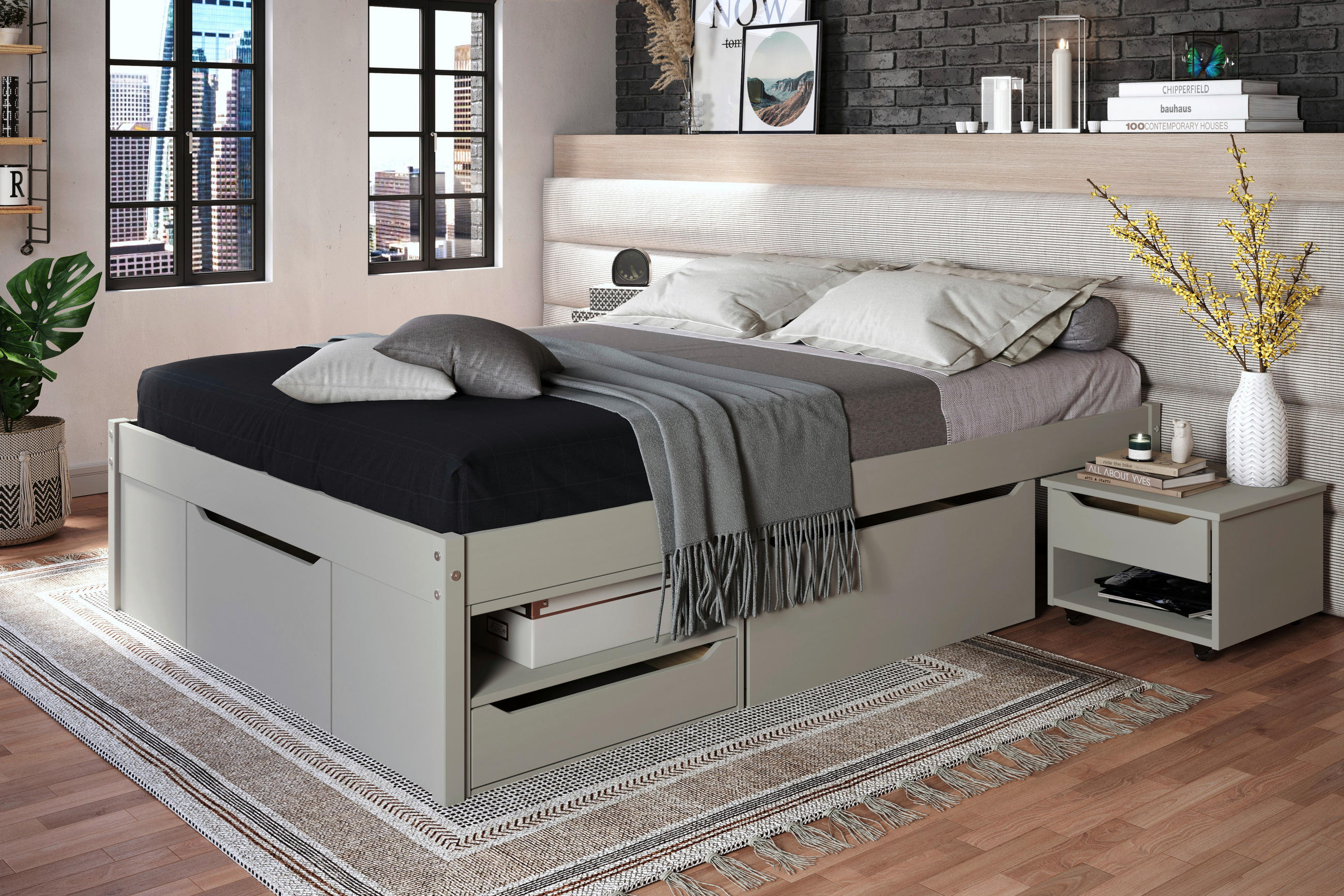 Pat Cu Spațiu De Depozitare, 90/200 cm, taupe