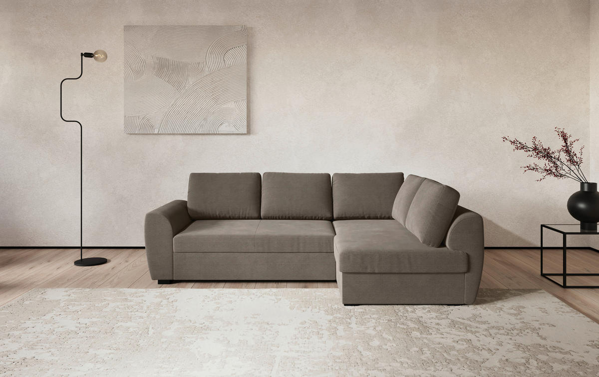 ECKSOFA Taupe Cord Zierkissen, Bettkasten  - Taupe/Schwarz, Trend, Kunststoff/Textil (253/154cm) - MID.YOU