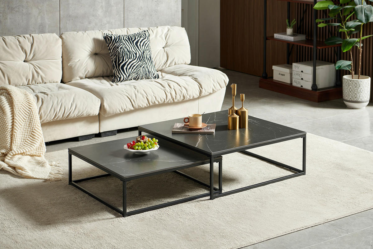 COUCHTISCHSET 75/65/27/22/75/65 cm quadratisch Schwarz  - Schwarz, Design, Keramik/Metall (75/65/27/22/75/65cm) - Livetastic