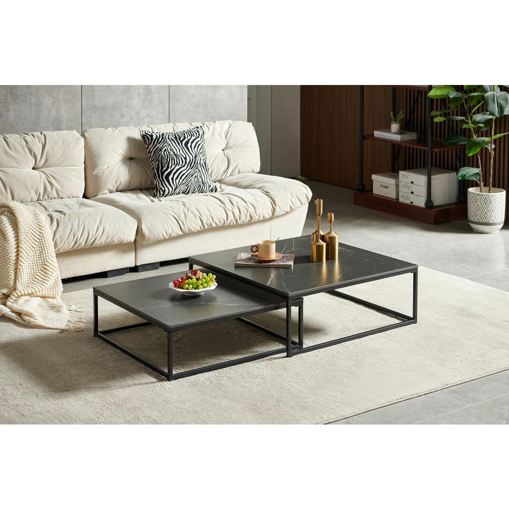 Thumbnail - Livetastic Couchtischset, Schwarz, Metall, Keramik, 2-teilig, quadratisch, eckig, 65x27x75 cm, Wohnzimmer, Wohnzimmertis...