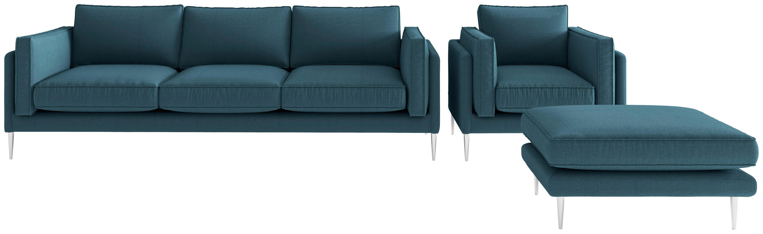 SITZGARNITUR AUSTIN Flachgewebe Petrol  - Edelstahlfarben/Petrol, Design, Textil/Metall - Livetastic