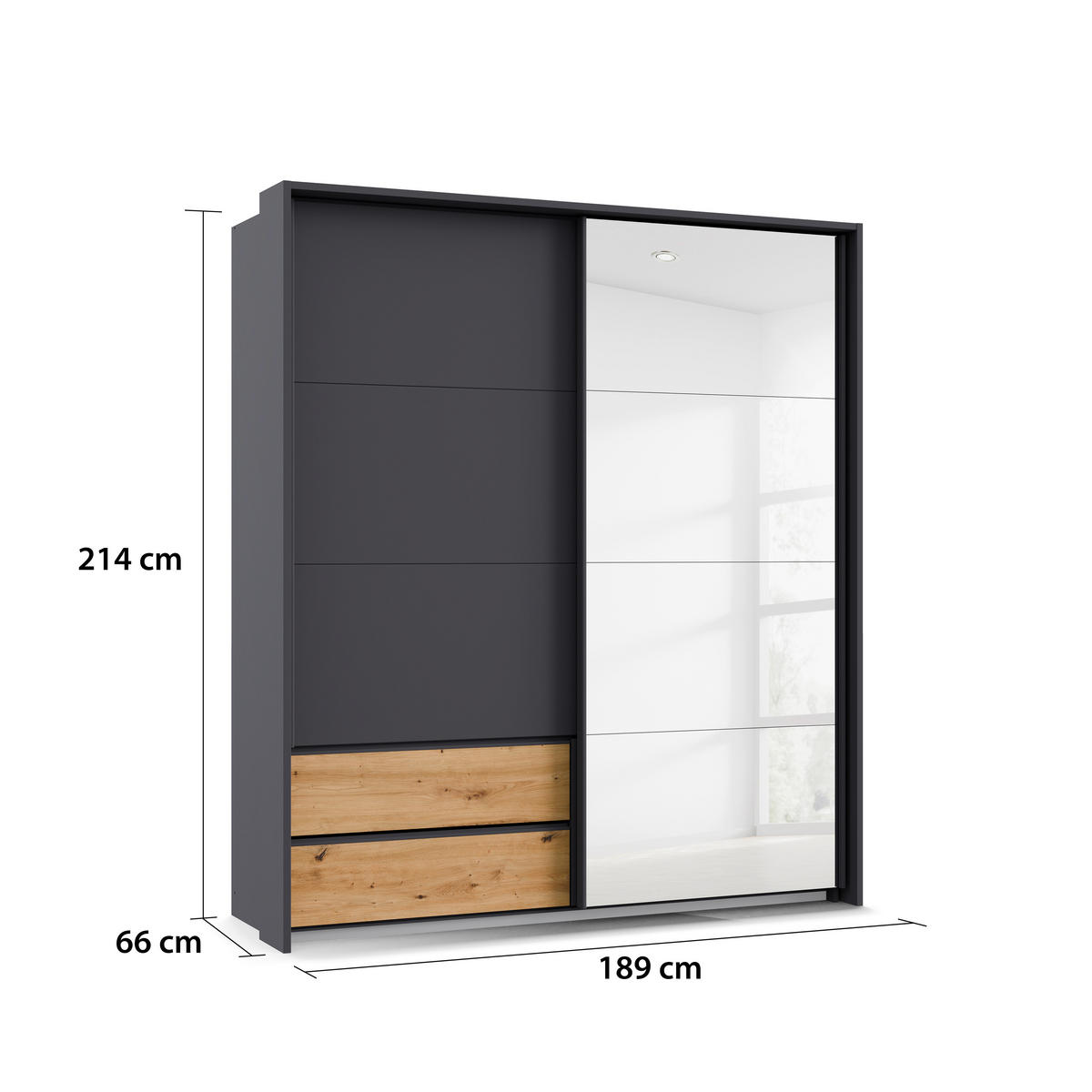 SCHWEBETÜRENSCHRANK 181/210/62 cm 2-türig Grau, Eiche Artisan  - Eiche Artisan/Grau, MODERN, Holzwerkstoff/Kunststoff (181/210/62cm)