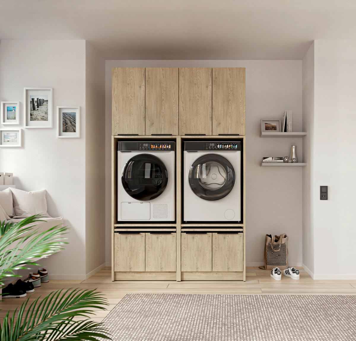 WASCHMASCHINENSCHRANK 70/150/68 cm  in Eichefarben  - Eichefarben/Schwarz, Basics, Holzwerkstoff/Kunststoff (70/150/68cm) - MID.YOU