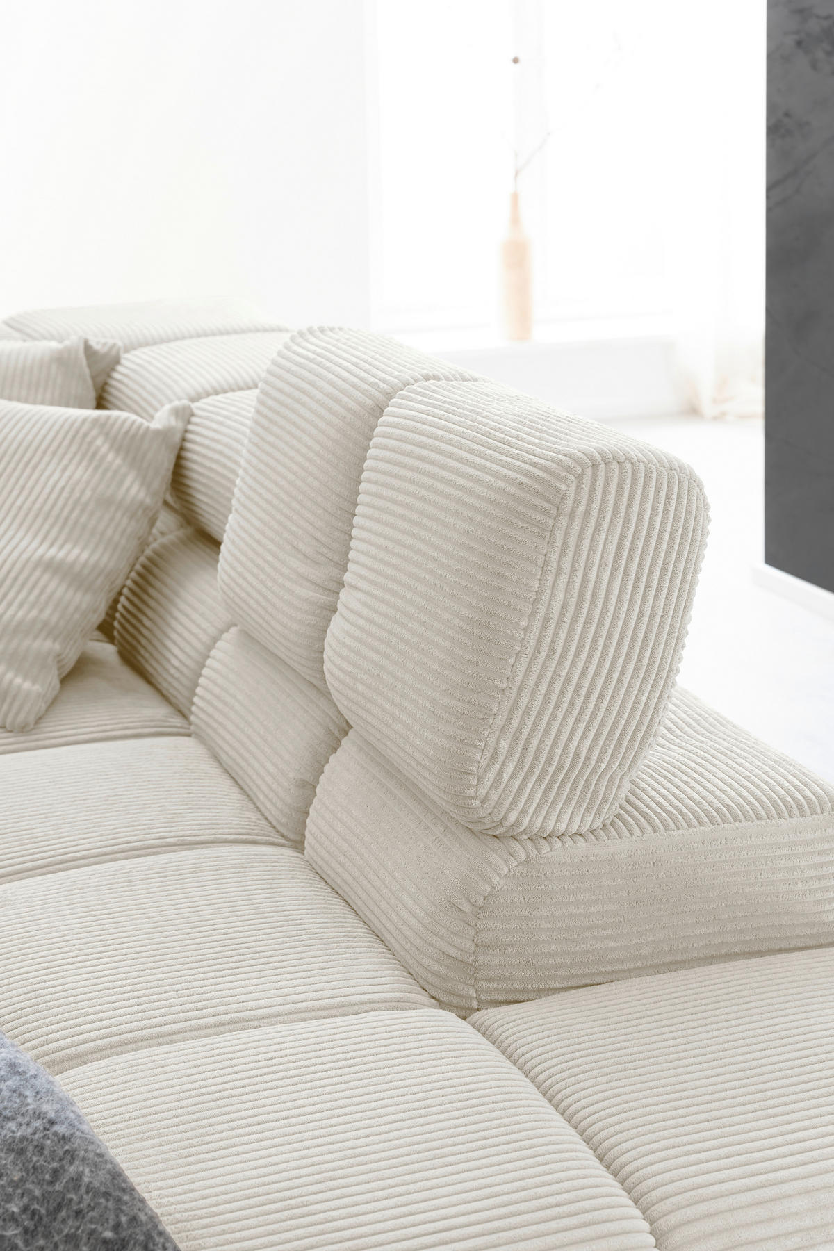 ECKSOFA inkl. Sitzvorzug Creme Cord  - Creme/Schwarz, Design, Textil/Metall (321/216cm) - Hom`in