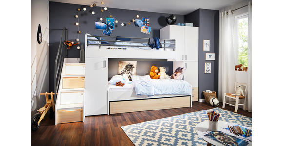 ETAGENBETT 90/200 cm Weiß, Ahornfarben  - Anthrazit/Ahornfarben, KONVENTIONELL, Holzwerkstoff/Metall (90/200cm) - Novel